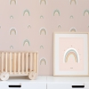 Papel pintado infantil fondo rosa con arco iris