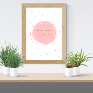 Lámina infantil luna rosa con marco