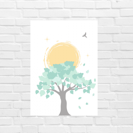 Lámina infantil árbol con sol sin marco