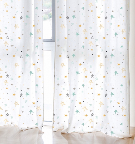 Cortina decoración habitación niños Noche estrellada mostaza