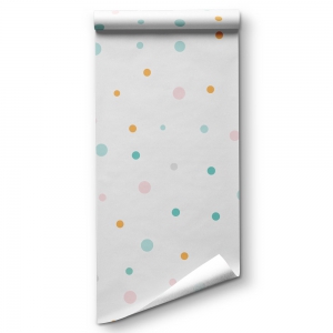 Papel pintado topos multicolor rosa y mostaza