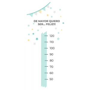 Vinilo medidor infantil Quiero ser feliz mint