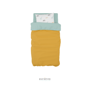 Edredón reversible cama mostaza y mint