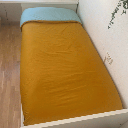 Edredón cama mostaza reversible mint. Tejido 100% algodón orgánico.