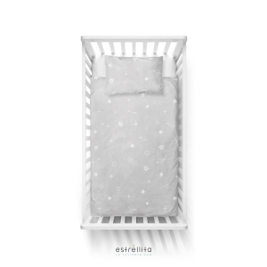 Funda nórdica cuna / maxicuna el espacio gris reversible blanco. Tejido 100% algodón orgánico.