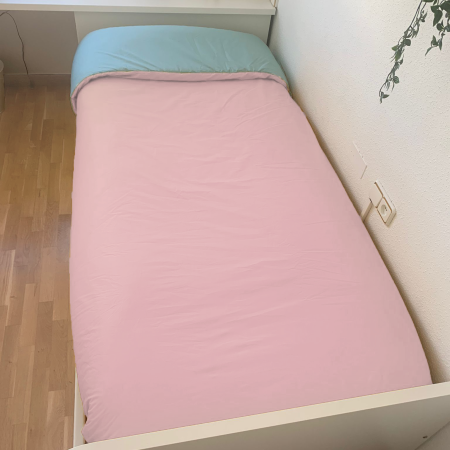 Edredón cama rosa reversible mint. Tejido 100% algodón orgánico.