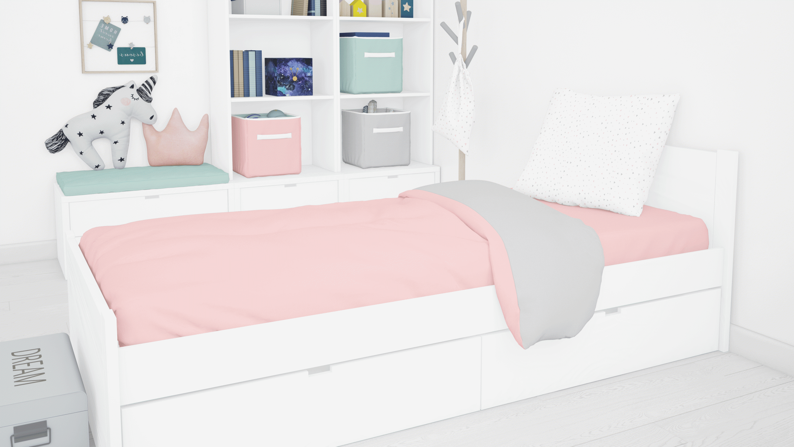 Edredón cama rosa reversible gris - Estrellita la Valiente