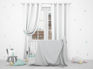 Edredón gris reversible mint y cortinas