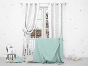Edredón gris reversible mint con relleno de 250 g. Cortinas a juego