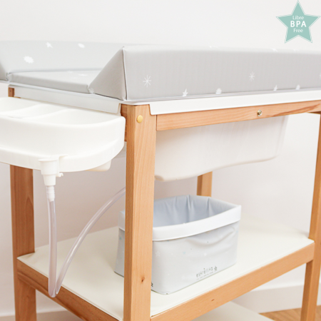 Mueble bañera para bebé modelo gris estrellas blancas
