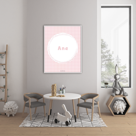 Lámina personalizada decoración infantil círculo cuadro vichy rosa