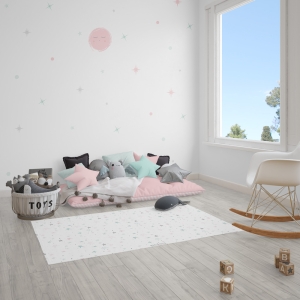 Alfombra vinílica estrellas multicolor mint y rosa con vinilo luna rosa