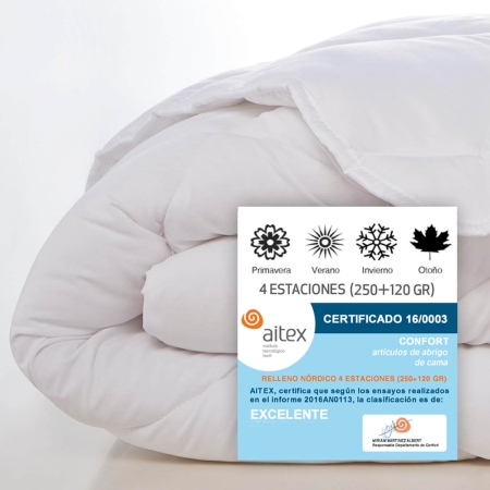 Relleno nórdico para cama 4 estaciones (250+120 g) con certificado Aitex.