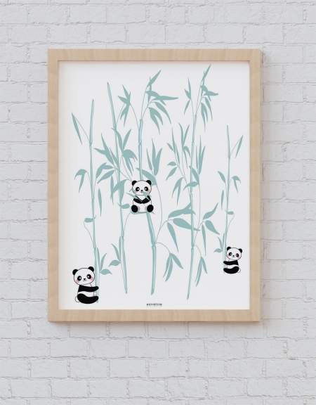 Lámina ramas de Bambú con Pandas. Láminas con dibujos de Pandas comiendo o jugando con ramas de Bambú