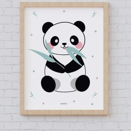 Lámina Panda comilón. Dibujo de un Panda comiendo ramas de Bambú