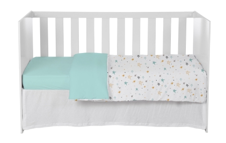 Edredón cuna noche estrellada mostaza reversible mint