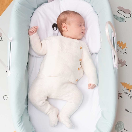 Vestidura para capazo y moisés de bebé mint. Vestidura de moisés de bebé de la tienda online de textil hogar, accesorios y decoración infantil con confección propia en la Comunidad Valenciana. Diseños propios con tejidos 100% algodón orgánico, hechos en España, sostenibles y ecológicos.