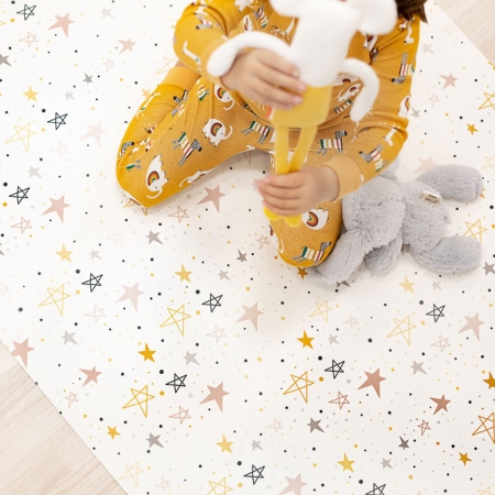 Alfombra vinílica estrellas multicolor rosa y mostaza