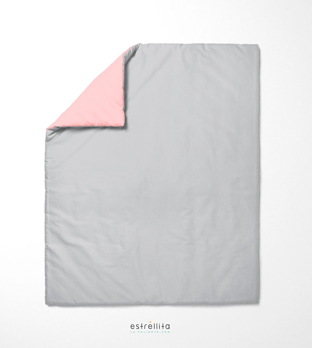 Edredon cuna gris reversible rosa