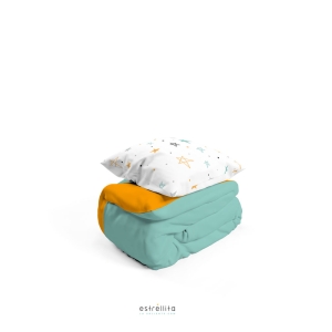 Edredon cuna mostaza reversible mint algodón