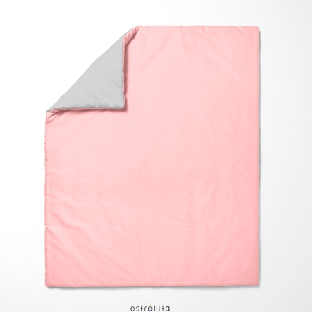 Edredon cuna rosa reversible gris