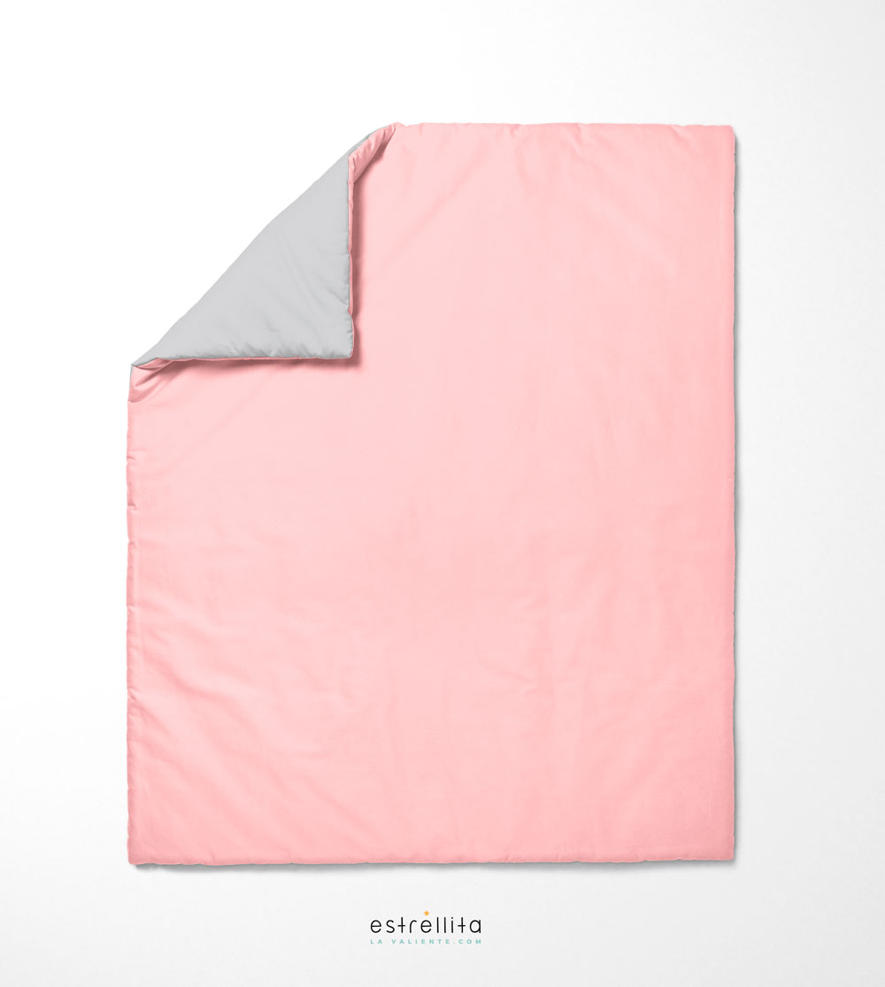 Edredon cuna rosa reversible gris