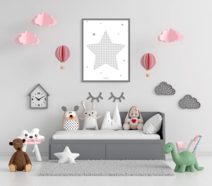 Lámina Estrella Vichy gris en habitación infantil