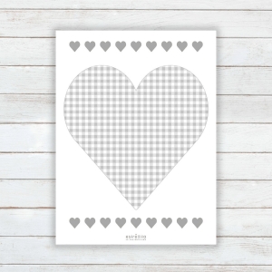 Lámina corazon Vichy gris sobre fondo pared