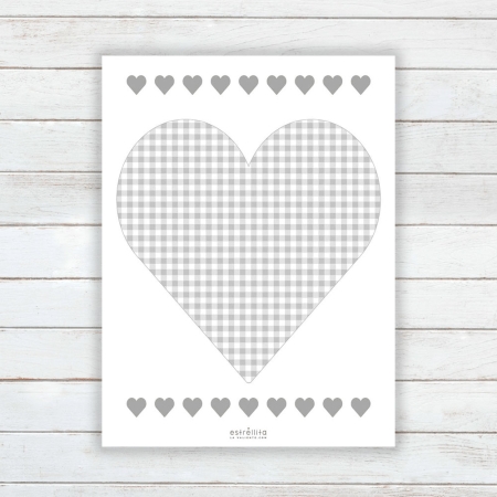 Lámina corazon Vichy gris sobre fondo pared Lámina corazon Vichy gris sobre fondo pared