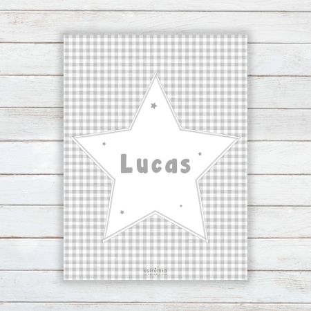 Lámina personalizada estrella Vichy gris sobre fondo pared Lámina personalizada estrella Vichy gris sobre fondo pared