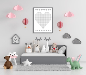 Lamina corazón Vichy gris en habitación infantil