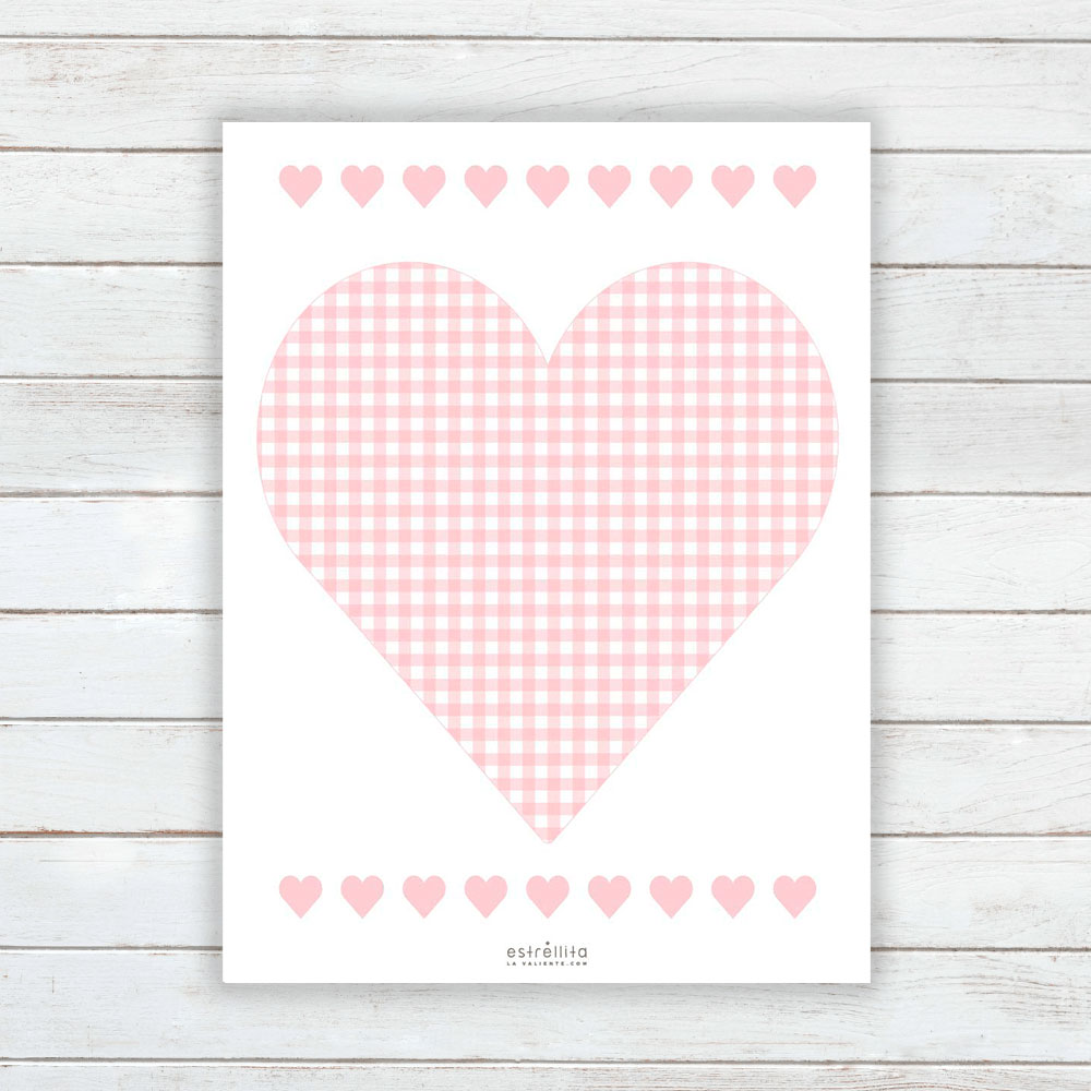Lámina corazón Vichy rosa sobre fondo pared