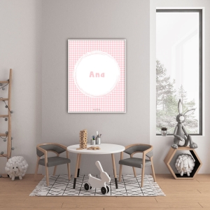 Lámina personalizada círculo Vichy rosa decoración infantil