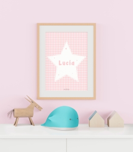 Lámina personalizada estrella Vichy rosa decoración infantil