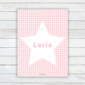 Lámina personalizada estrella Vichy rosa sobre fondo pared